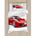 thumbnail image 1 of Teen Room Duvet Cover Set Twin Size, Fancy Italian Super Car Modern Style New Automobile European Design, Decorative 2 Piece Bedding Set with 1 Pillow Sham, Red and Charcoal Grey, by Ambesonne, 1 of 3
