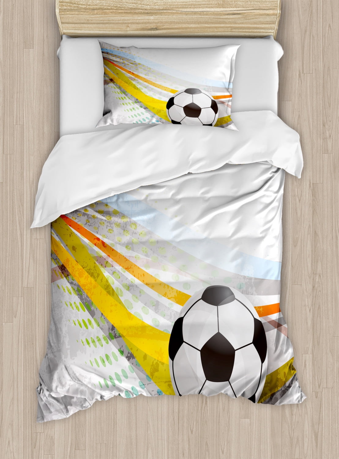 Twin Size Multicolor Soccer Theme Duvet Cover Set