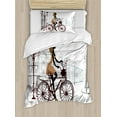 thumbnail image 1 of Teen Room Duvet Cover Set, Young Girl in Paris Streets Bicycle French Style Display, Decorative 2 Piece Bedding Set with 1 Pillow Shams, Twin Size, Brown Chestnut Brown, by Ambesonne, 1 of 3