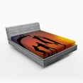 thumbnail image 1 of Teen Room Fitted Sheet, Boys Playing Basketball at Sunset Horizon Sky Dramatic Scenery, Decorative Soft Bedding All-round Elastic Pocket, Queen Size, Dark Coral Black Yellow, by Ambesonne, 1 of 1
