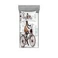 thumbnail image 1 of Teen Room Fitted Sheet & Pillow Sham Set, Young Girl in Paris Streets Bicycle French Style Display, Decorative Printed 4 Piece Bedding Decor Set, Twinxl, Brown Chestnut Brown, by Ambesonne, 1 of 3