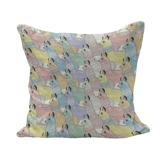 Teen Room Fluffy Throw Pillow Cushion Cover, Little Alpacas Pattern Soft Toned Camel Animal Folkloric Print, Decorative Square Accent Pillow Case, 40" x 40", Multicolor, by Ambesonne