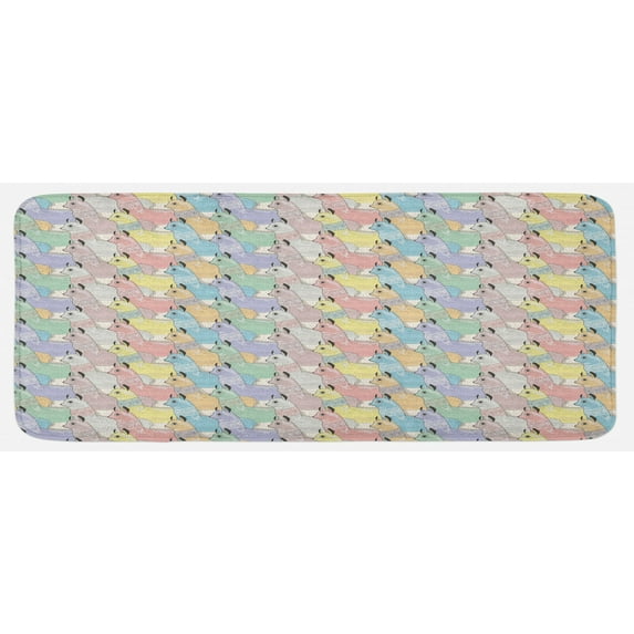 Teen Room Kitchen Mat, Little Alpacas Pattern Soft Toned Camel Animal Folkloric Print, Plush Decorative Kitchen Mat with Non Slip Backing, 47" X 19", Multicolor, by Ambesonne