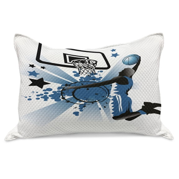 Teen Room Knitted Quilt Pillowcover, Silhouette of Basketball Player Jumping Success Stars Illustration, Standard King Size Pillow Cover for Bedroom, 36" x 20", Black and Violet Blue, by Ambesonne