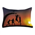 thumbnail image 1 of Teen Room Quilted Pillowcover, Boys Playing Basketball at Sunset Horizon Sky Dramatic Scenery, Standard King Size Accent Pillow Cover for Bedroom, 36" x 20", Dark Coral Black Yellow, by Ambesonne, 1 of 2