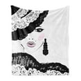 thumbnail image 1 of Teen Room Soft Flannel Fleece Blanket, Baroque Abstract Woman Face and Patterned Hat Old Fashioned Design, Cozy Plush for Indoor and Outdoor Use, 50" x 70", Charcoal Grey Pale Pink, by Ambesonne, 1 of 5