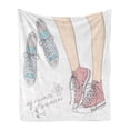 thumbnail image 1 of Teen Room Soft Flannel Fleece Blanket, Pair of Shoes in Young Girl Feet with Floral Feminine Fashion Pattern, Cozy Plush for Indoor and Outdoor Use, 50" x 70", Peach Pale Pink Mint, by Ambesonne, 1 of 5