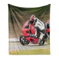 thumbnail image 1 of Teen Room Soft Flannel Fleece Blanket, Racing Motorcycle Athlete in Speed Turning on the Road Activity Colorful Picture, Cozy Plush for Indoor and Outdoor Use, 60" x 80", Multicolor, by Ambesonne, 1 of 6
