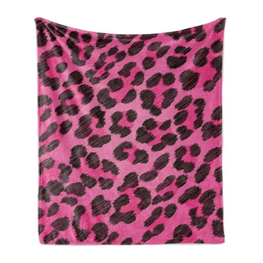Teen Room Soft Flannel Fleece Blanket, Vibrant Leopard Skin Pattern Fashion Modern Wild and Colors Display Print, Cozy Plush for Indoor and Outdoor Use, 50" x 60", Magenta and Black, by Ambesonne