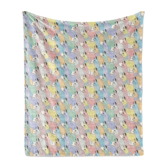 Teen Room Soft Flannel Fleece Throw Blanket, Little Alpacas Pattern Soft Toned Camel Animal Kids Nursery Folkloric Print, Cozy Plush for Indoor and Outdoor Use, 50" x 70", Multicolor, by Ambesonne