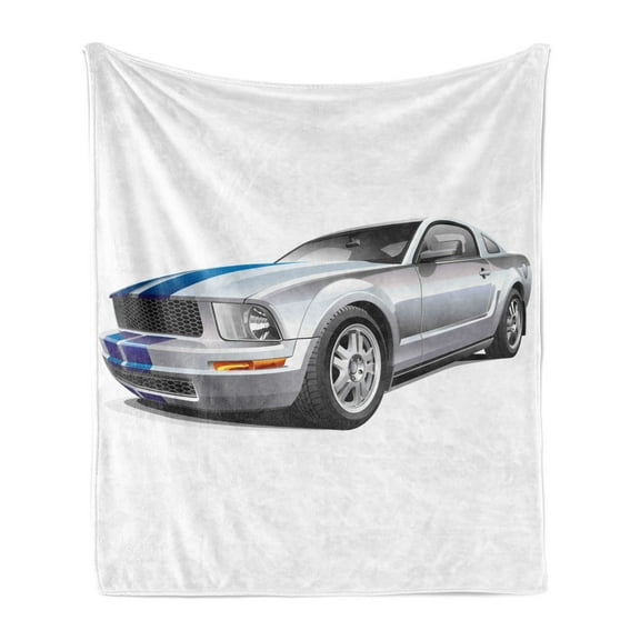 Teen Room Soft Flannel Fleece Throw Blanket, Modern Cool Car Automobile Speed Fast Vehicle Illustration Print, Cozy Plush for Indoor and Outdoor Use, 50" x 70", Grey Grey Blue, by Ambesonne