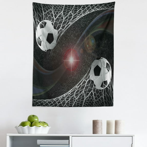 Teen Room Tapestry, Soccer Balls Goal Match Success Concept in the Outer Space Winner Glory Theme, Fabric Wall Hanging Decor for Bedroom Living Room Dorm, 5 Sizes, Multicolor, by Ambesonne