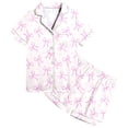 thumbnail image 1 of Teen Satin Girls Pajama Set Valentines Day Pajamas Short Sleeve Bow Button Down Nightwear Pjs for Girls Size 12-13 Years, 1 of 5