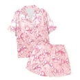 thumbnail image 1 of Teen Satin Pajamas For Girls Bow Printed Button Down Tops With Shorts 2PCS Summer Classic Pajamas Set Pajamas Girls 10-12, 1 of 3