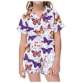 thumbnail image 1 of Satin Pajamas For Girls Butterfly Printed Button Down Sleepwear With Shorts 2PCS Summer Silk Pajamas Outfits Pj For Girls 10-12, 1 of 3