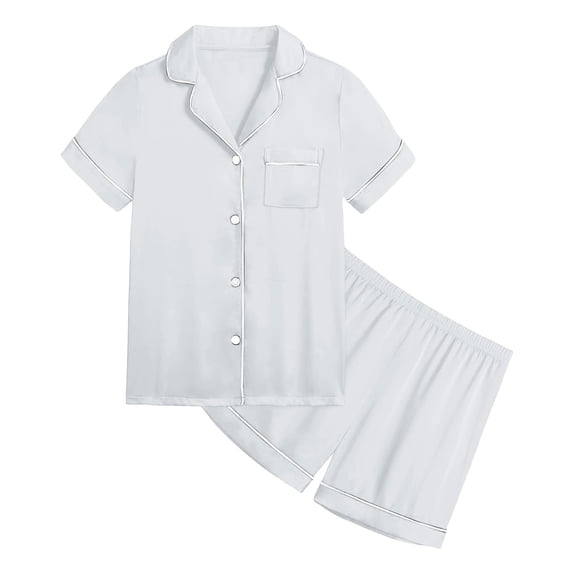 Satin Pajamas Kids Girls Boys Short Sleeve Button Down Top Shorts Set Summer Outfits for Girls Cute Clothes for Girls 12-13 Years