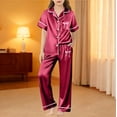thumbnail image 1 of Teen Satin Pajamas for Boy Bowknot Print Short Sleeve Button Down Sleepwear with Pants Set Toddler Sleepwears 13-14 years Girl Pajamas, 1 of 3