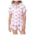 thumbnail image 1 of Teen Satin Pjs for Girls Valentine Pjs Short Sleeve Bow Button Down Sleepwear Pajamas 12-13 Years Girls, 1 of 6
