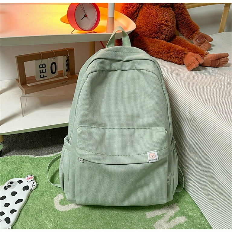 Teen School Bag for Girls Backpack Solid Color Women Bookbags Middle Student Schoolbag Nylon Bagpack Green