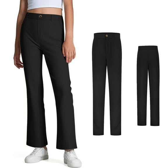 Teen School Pants For Girls Skinny Fit Stretch Pants With Pockets Flare Leg Pants Girls Black Uniform Pants Back To School Outfits For Teen Girls Teen Clothes For Teen Girls 14-15 Years