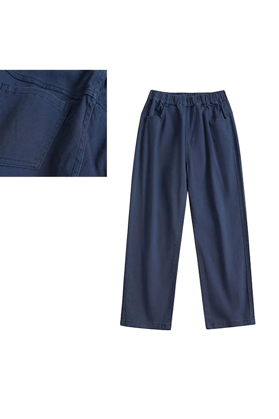 Teen School Uniforms Boys Dress Pants Elastic High Waist Straight Pants with Pockets Girls Navy Uniform Pants Back To School 13-14 Years Girl Clothes