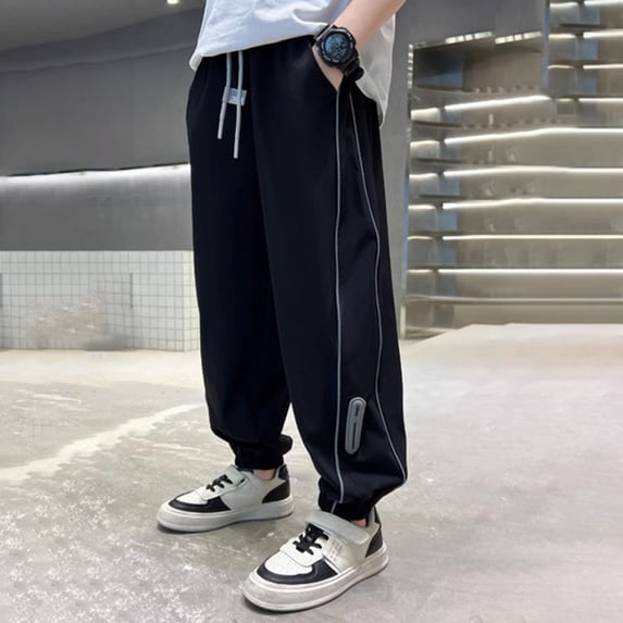 Teen School Uniforms For Boys With Pockets Boys Black Pants Adjustable Waist Wide Leg Active Pants Boys Athletic Pants Size 14-15 Years
