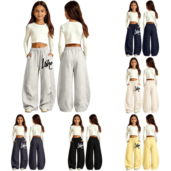 Teen School Uniforms For Girls Elastic Waist Light Gray Wide Leg Sweatpants With Pockets Size 10-11 Years Girls Clothes