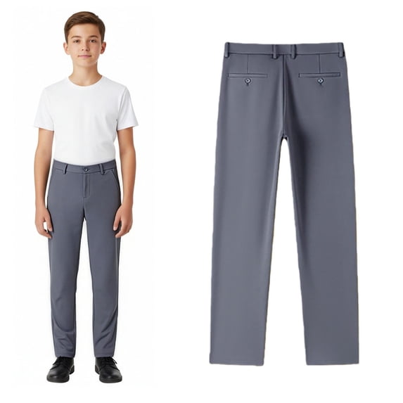 Teen School Uniforms for Girls Dress Pants Elastic High Waist Straight Pants with Pockets Grey School Pants for Boys Back To School School Uniform 14-16 Years