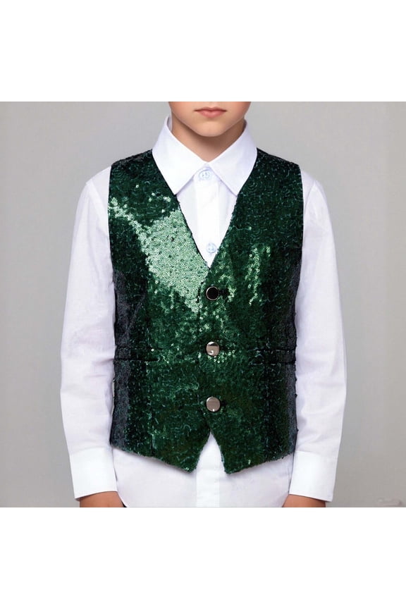 Teen Girls Boys Sequin Vest Shiny Dance Vest Sleeveless GN1 Vest Jazz Hop Disco Party Stage Performance Vest Waistcoat 13-14 Years