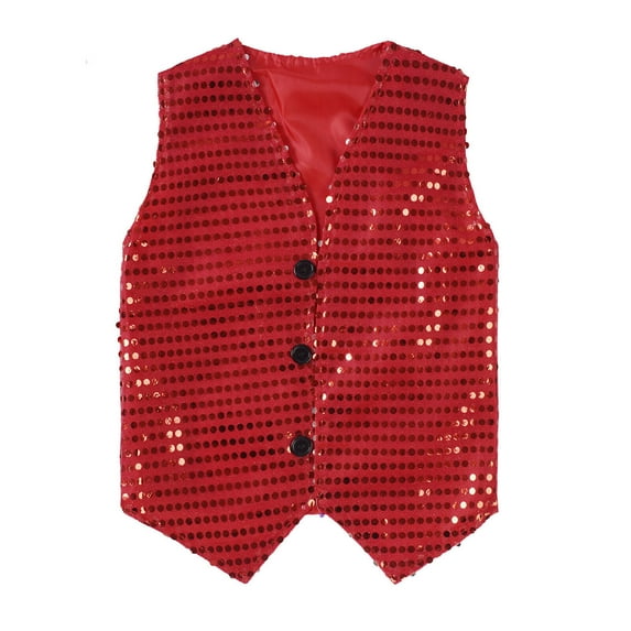 Teen Sequin Vest Kids Sleeveless V Neckline RedVest Shiny Vest Kids Hip Hop Jazz Dance Party Party Stage Performance Jacket Vest 17 Years