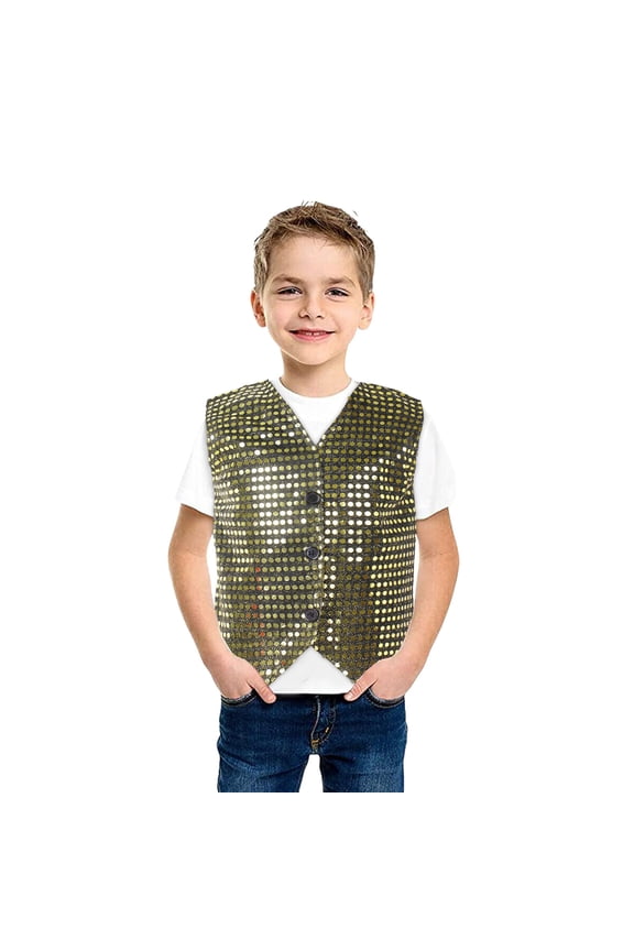 Teen Kids Sequins Vest Shiny Dance Vest Sleeveless V Neckline Gold Vest Hop Jazz Modern Dance Shirts Outerwear 18 Years
