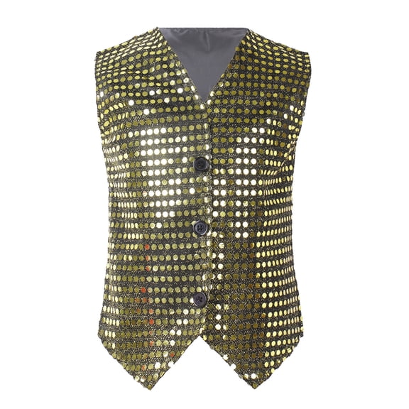 Teen Sequin Vest for Kids Sleeveless Gold Vest Sparkly Vest Hip-Hop Dance Shirts Disco Waistcoat Stage Performance Wear 16 Years