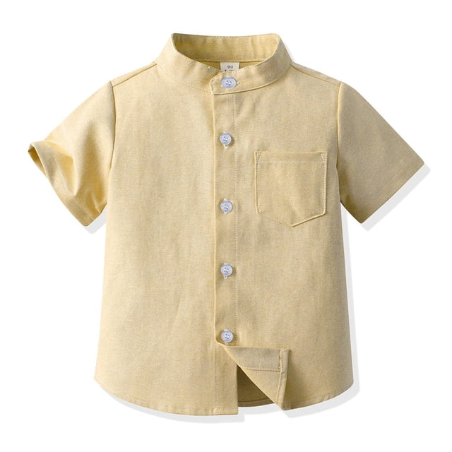 Teen Shirt Boys Yellow Short Sleeve Boys Button up Shirt School Uniform Shirts Casual Collared Shirt Shirts for Boys 11-12 Years