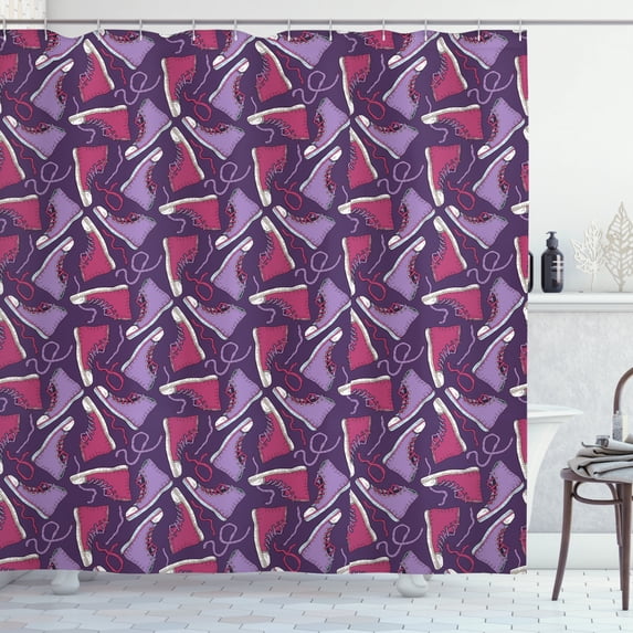 Teen Shower Curtain, Sneakers Vintage Shoes Childish Fashion Boys Girls Hipster Illustration, Fabric Bathroom Set with Hooks, 69W X 75L Inches Long, Magenta Lavender Plum, by Ambesonne