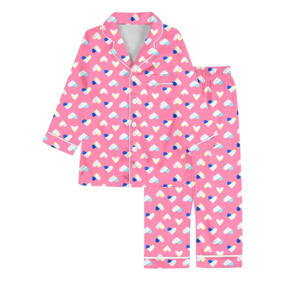 Teen Silk Girls Pajamas Set Valentine Pjs Long Sleeve Heart Button Down Loungewear Boys Pajama Set 11-12 Years