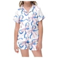 thumbnail image 1 of Teen Silk Pajamas Kids Valentine Pjs Short Sleeve Bow Button Down Nightwear Size 12-13 Years Girls Pajamas, 1 of 6