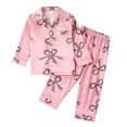 thumbnail image 1 of Teen Silk Pjs Kids Matching Valentines Day Pajamas Long Sleeve Bow Print Button Down Sleep Shirt Pajamas Girls 13-14 Years, 1 of 9