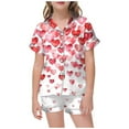 thumbnail image 1 of Teen Silk Pjs for Kids Valentines Day Pajamas Short Sleeve Heart Print Button Down Loungewear Boys Pjs Size 10-11 Years, 1 of 4