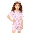 thumbnail image 1 of Teen Silk Pjs for Kids Valentines Day Pajamas Short Sleeve Heart Print Button Down Loungewear Girls Silk Pajamas Size 10-11 Years, 1 of 4