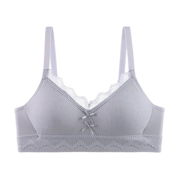 Teen Sports Bra Teen Girls Sports Training Bra Lace V-Neck T-Shirt Wireless Bra Padded with Adjustable Straps Underwear Bralette Gray 17Y