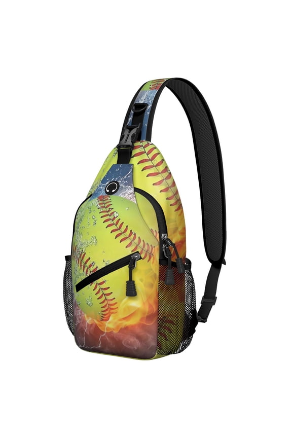 Teen Sports Sling Bag Shoulder Backpack with Softball Print, Mesh Sides Perfect Gift for Boys, Young Players