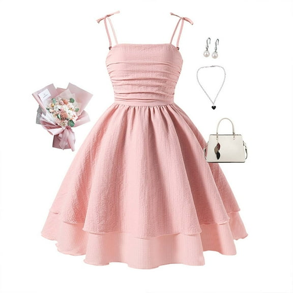 Teen Summer Dresses Girls Pink Dress for Girls with Bow Knot Sweet Sleeveless Girls Sundress Spring Dresses for Girls 12 Years