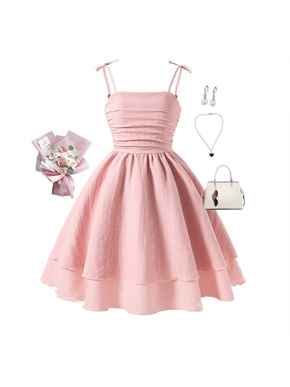 Summer Dresses Girls Pink Dress for Girls with Bow Knot Sweet Sleeveless Girls Sundress Spring Dresses for Girls 12 Years