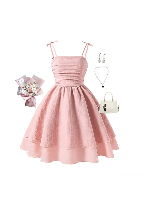 Teen Summer Dresses Girls Pink Dress for Girls with Bow Knot Sweet Sleeveless Girls Sundress Spring Dresses for Girls 12 Years