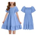 thumbnail image 1 of Summer Dresses Girls Short Sleeve Girls Casual Dresses Smocked Embroidered Girls Beach Dress for Girls 12-13 Years, 1 of 8
