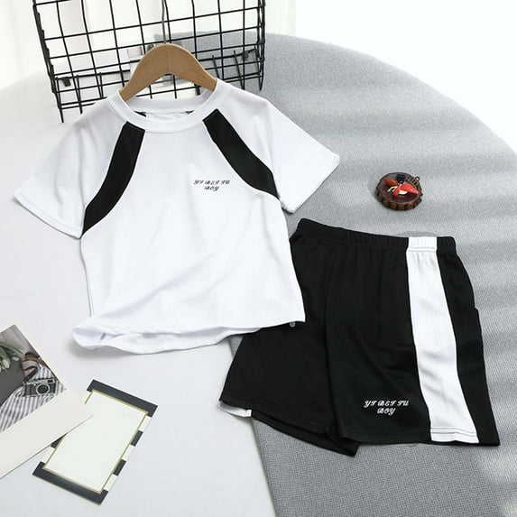 Teen Summer Outfits 2025 Boy's 2 Piece Outfits Letter Patched Short Sleeve T Shirt and Track Shorts Set Streetwear Girls Summer Clothes 7-8