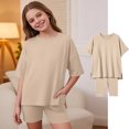 thumbnail image 1 of Teen Summer Outfits For Girls Two-Piece Set Shorts Casual Suit For Children Khaki Casual Playwear Girls Size 11-12 Years Clothes, 1 of 4