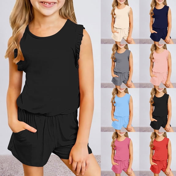 Teen Summer Outfits Size 13 Girls Two Piece Sets Short Sleeve Tshirts and Drawstring Shorts With Pockets Summer Outfits Size 6-14