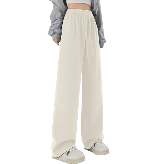 Teen Sweatpants Casual Wide Leg Sweatpants White Joggers For Girls Baggy Sweatpants Preppy Pants For Girls 13-14 Years
