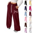 thumbnail image 1 of Sweatpants Elastic Waist Casual Basic Wide Leg Sweatpants Girls Athletic Pants Kids Bow Print Pants Girls Size 11-12 Years Clothes, 1 of 4